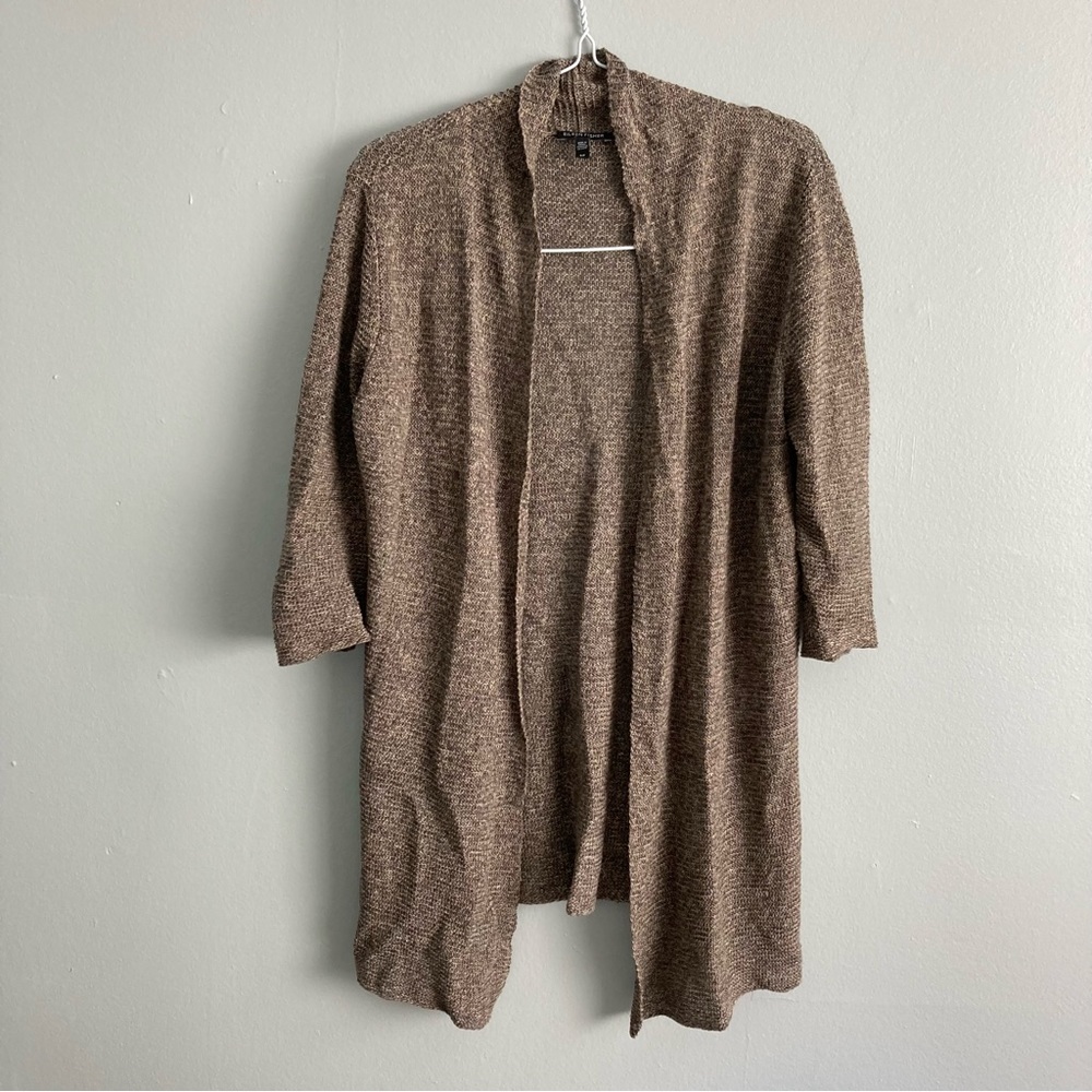 Eileen Fisher Linen Wrap Cardigan Brown Ribbed Sz S
